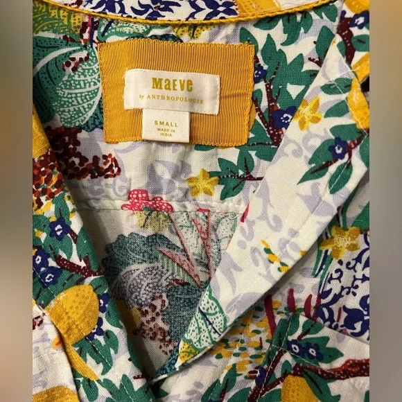 Anthropologie Linen Viscose Blend Classic Surf Shirt Top Novelty Lemon Small - Picture 6 of 8